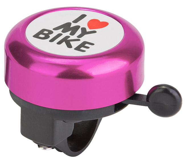 Звонок 45AE-10 "I love my bike" алюминий/пластик, чёрно-розовый 210144