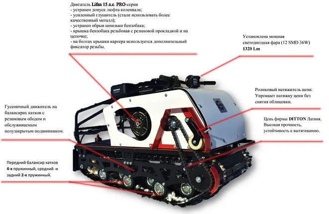 Мотобуксировщик БТС «STANDART PRO»  500/15 э/зап. LIFAN PRO(216 Ватт)