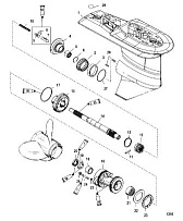 Корпус шестерни, Prop 2.31:1 USA0T627234/BEL0P215631 и ниже 2-Х ТАКТНОГО ПЛМ MERCURY 75 Серийный номер от 0G760300 до 0T979999